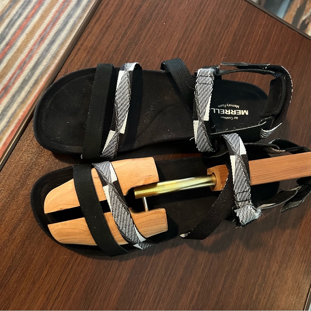 Merrell Black and White Sport Sandals with Adjustable Straps